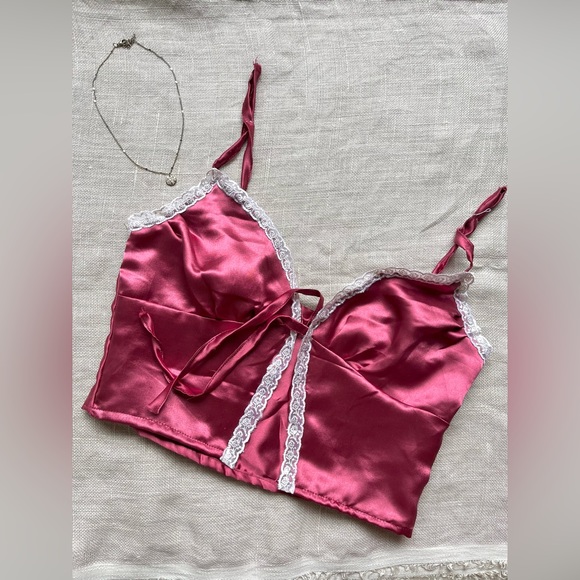 Tops - Satin Lace Y2K Crop Top